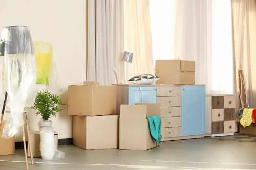 Moving van and boxes for a Barking home removal