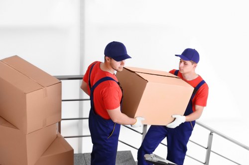 Barking office move with labelled boxes and workstation setup